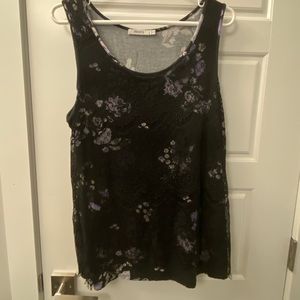 Black floral over lace tank top